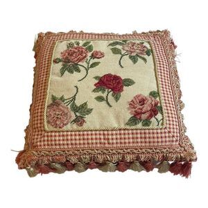 C&F Home Reddout's Toss Rose Needlepoint Decor Tassel Throw Pillow VIctorian